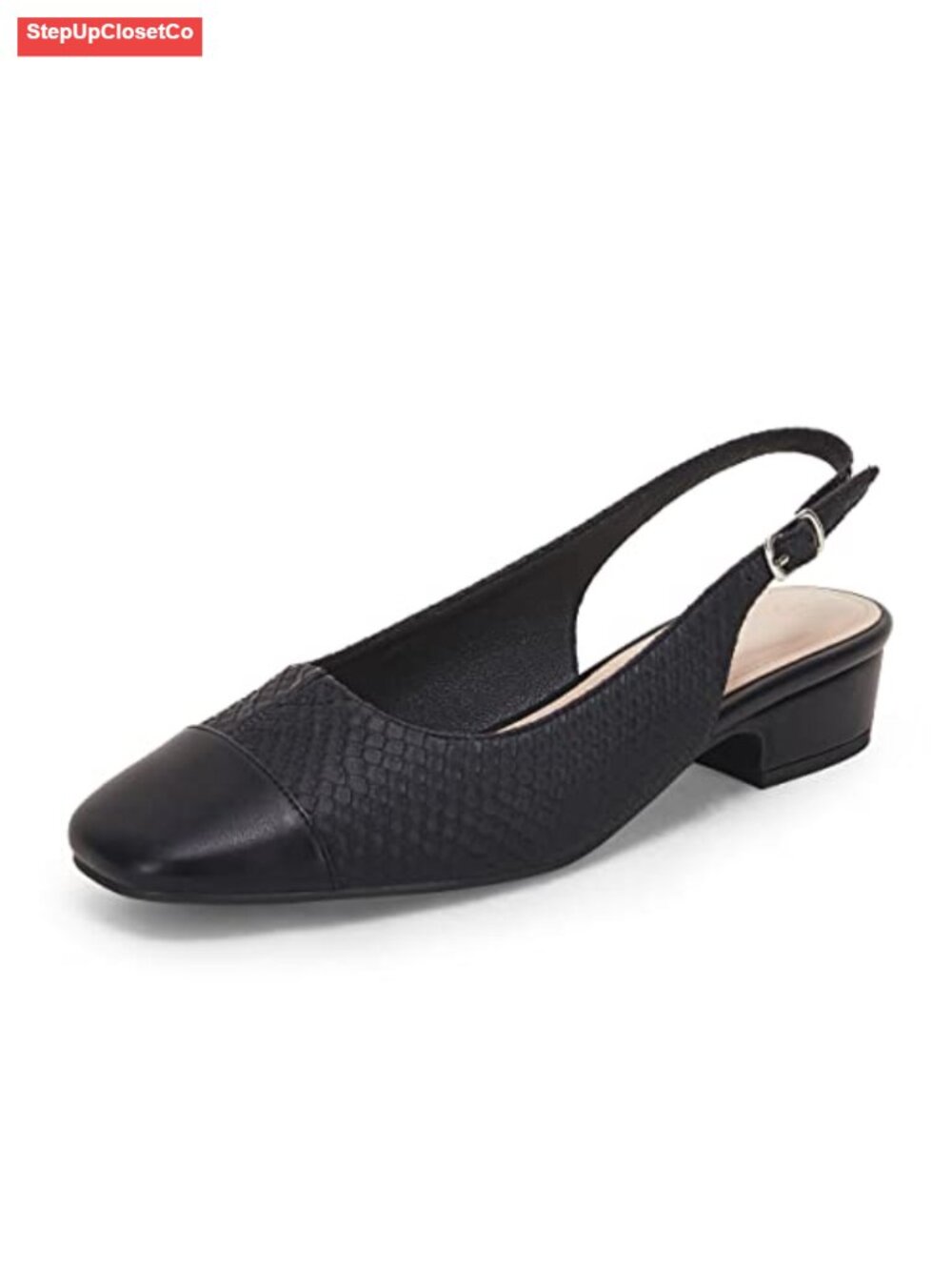 Women's Slingback Low Heels Closed Toe Chunky Block Heel Comfortable Office